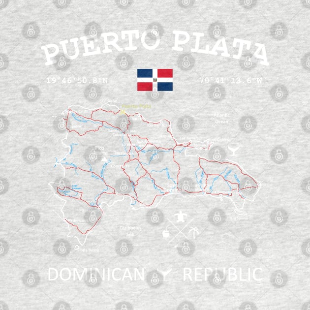 Puerto Plata Dominican Republic Flag Travel Map Coordinates GPS by French Salsa